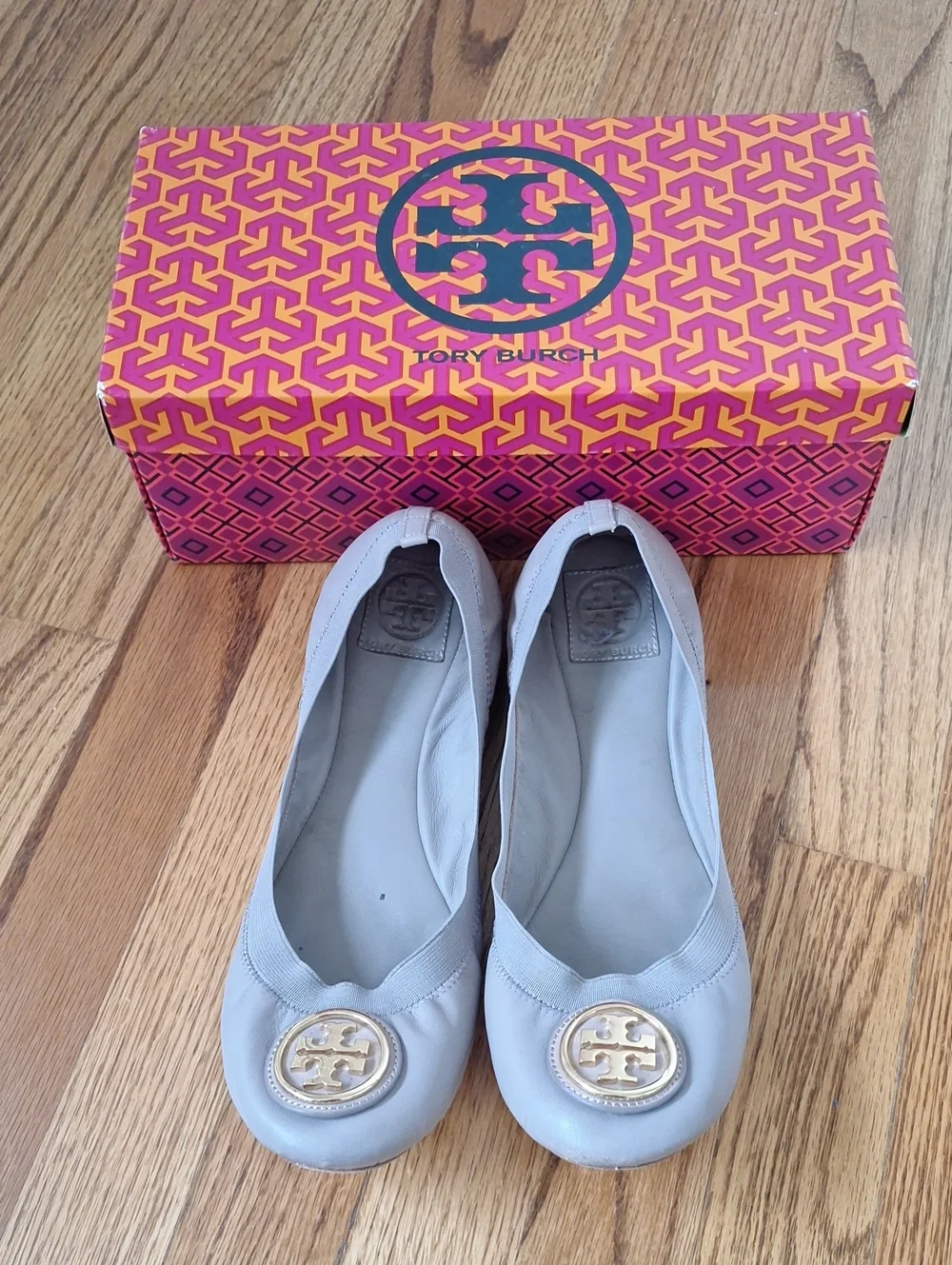 Tory Burch Quarry Rock Caroline 2-Nghtfall Leather Ballet Flats 10.5